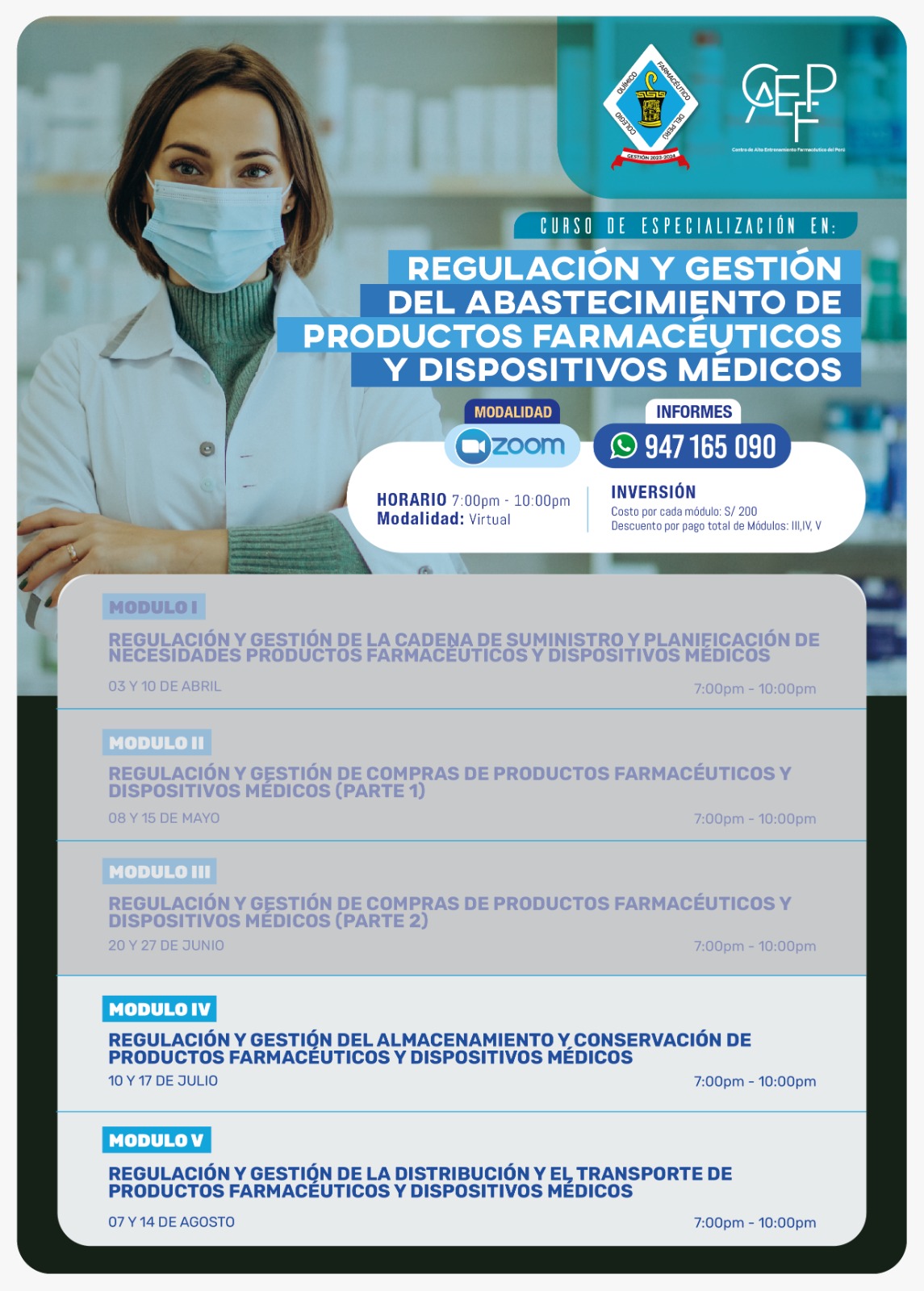 Regulación y Gestión del Abastecimiento de Productos Farmacéuticos y Dispositivos Médicos Módulo IV, dedicado a Químico Farmacéuticos